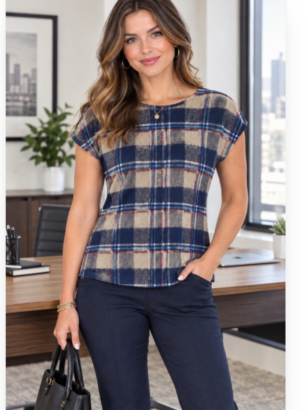 O TELA Plaid Top Womens Size S Blouse